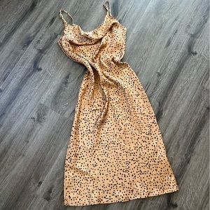🦋 Tan polka dot cowl neck slip dress